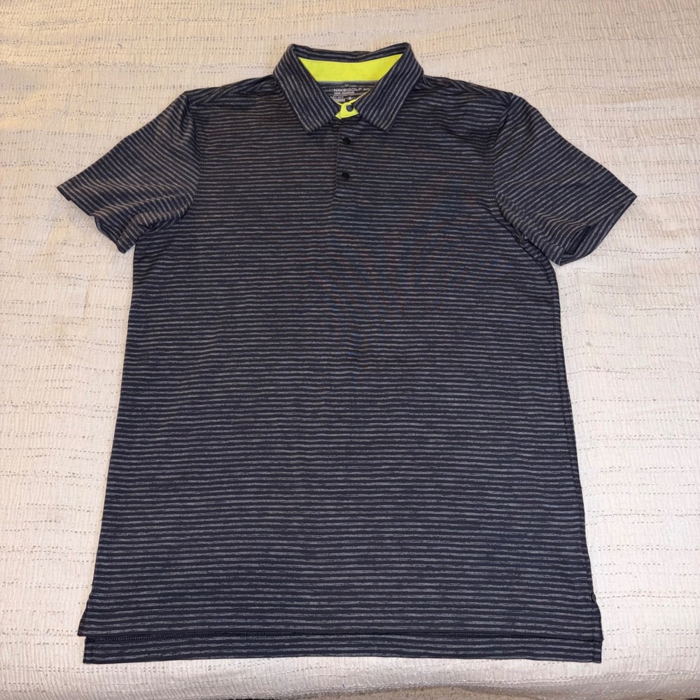 Nike Golf Tour Premium Dri-Fit Polo Shirt Mens Large Grey Black Striped Neon L